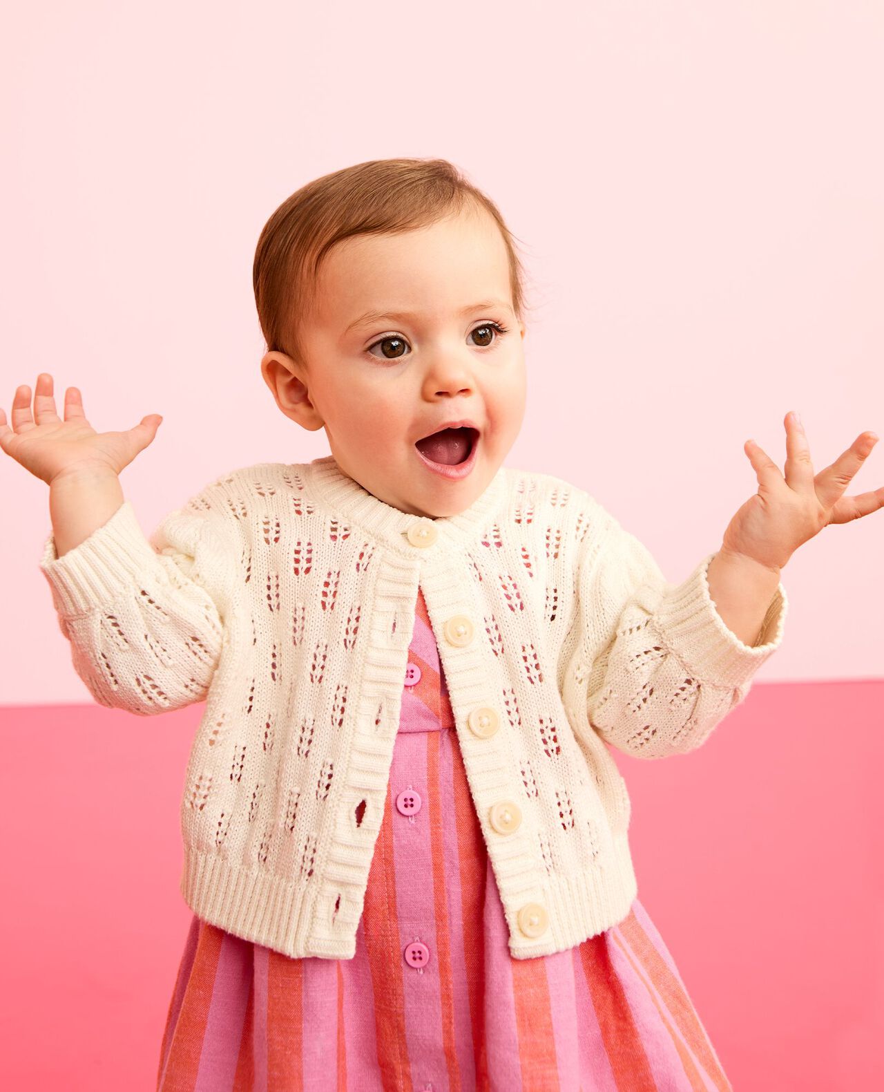 Baby Balloon Sleeve Pointelle Cardigan