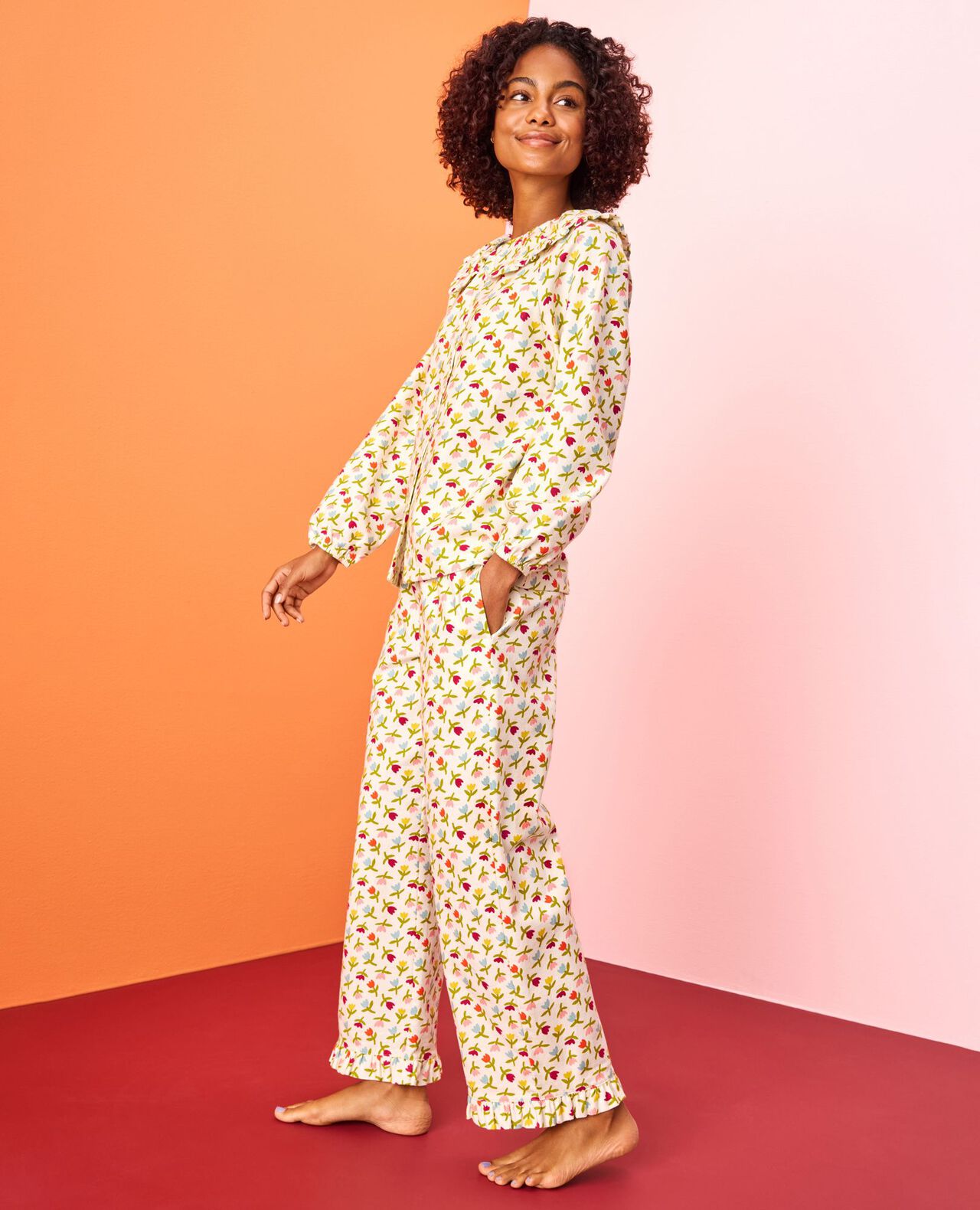 Women's Flannel Ruffle Pajama Set