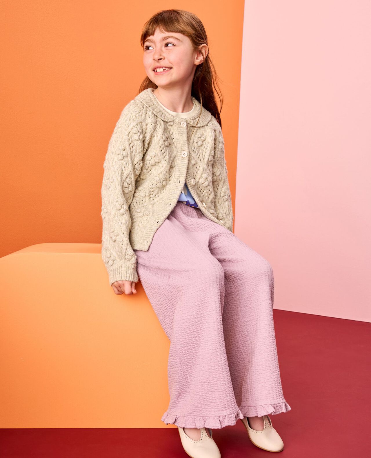 Jacquard Wide Leg Ruffle Pants - Image 4