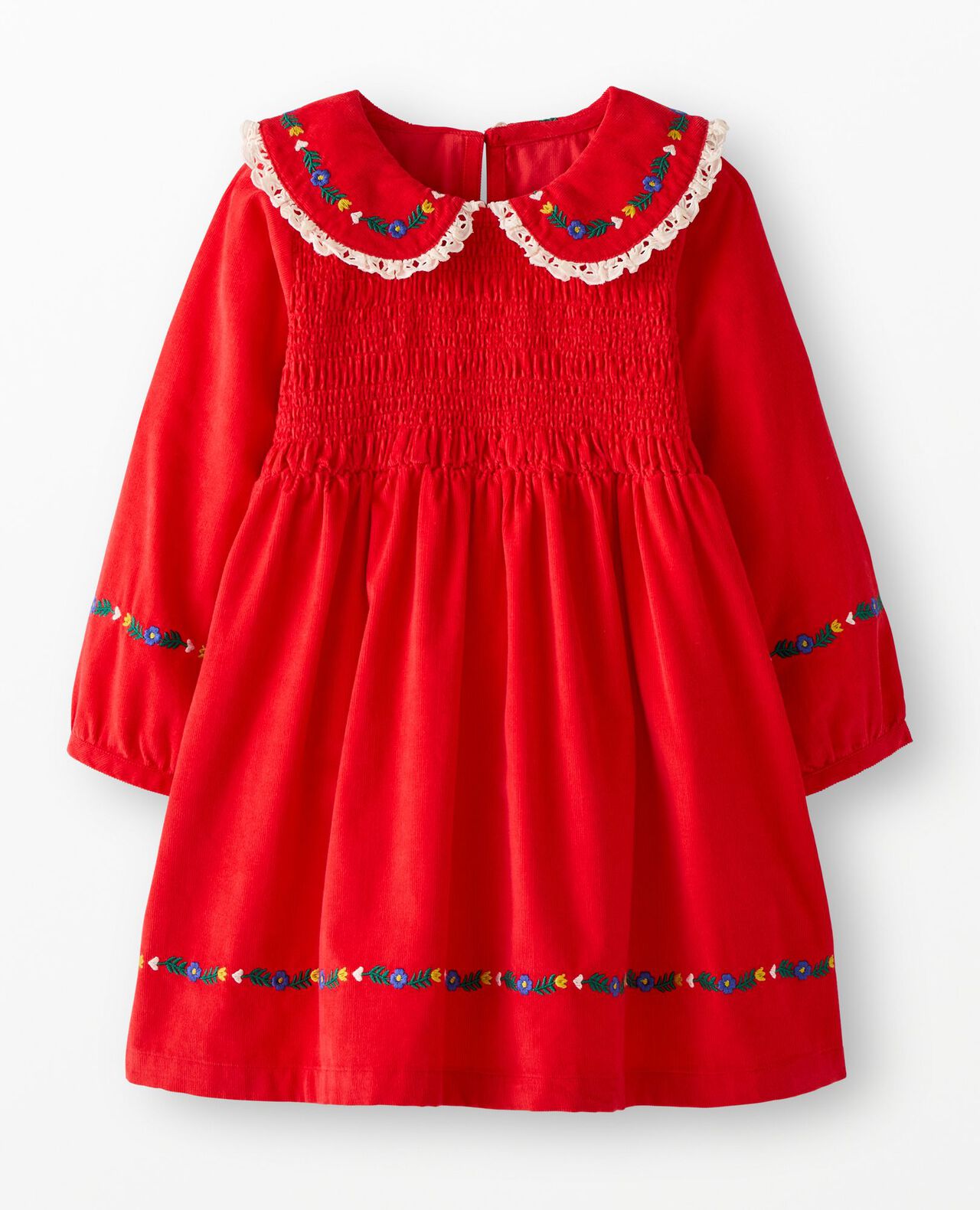 Embroidered Corduroy Dress with Pockets